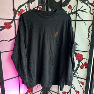 Black Long Sleeve Rose Embroidered Shirt